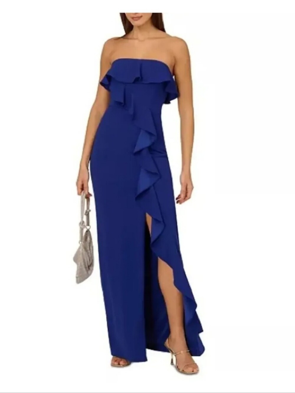 NWT Adrianna Papell Royal Blue Ruffle Column Gown Size 6 Formal Evening Dress